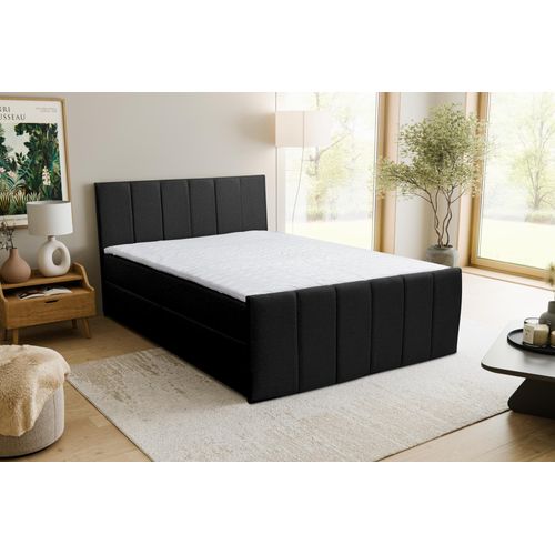 VENASI CLAUDINE Boxspringbett 140x200 mit 2 Bettkasten H2/H3 Matratze SCHWARZ Cosmic 100