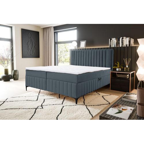 VENASI QUANT Boxspringbett 160x200 mit 2 Bettkästen und TOPPER H2/H3 Matratze DUNKELGRAU Bluvel 18