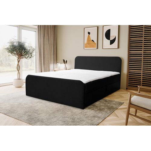 VENASI LAMBI Boxspringbett 180x200 mit 2 Bettkasten H2/H3 Matratze SCHWARZ Bouclé-Stoff