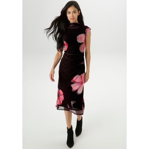 Midikleid ANISTON SELECTED, Damen, Gr. 46, N-Gr, schwarz, rot, altrosa, anthra, Mesh, Obermaterial: 95% Polyester, 5% Elasthan. Futter: 95% Viskose, 5% Elasthan, geblümt, bedruckt, modisch, figurbetont ca. Mitte Wade, ohne Ärmel, Kleider, In Mesh-Qualiät und im angesagten Blütenprint - NEUE KOLLEKTION