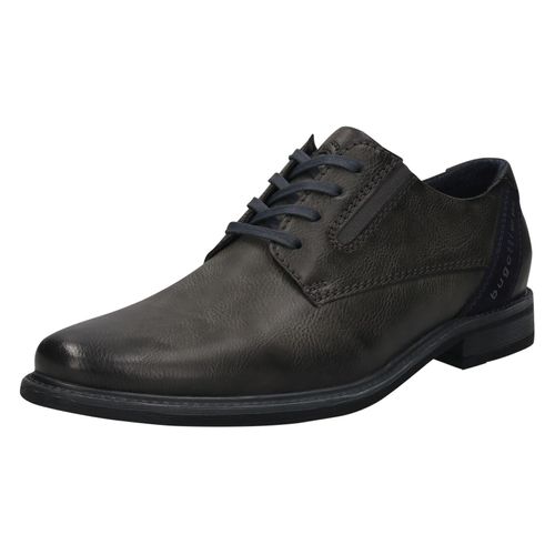 Schnürschuh BUGATTI, Herren, Gr. 40, grau, Lederimitat, casual, Schuhe, Anzugschuh, Business Schnürschuh mit modischem Fersen-Flag