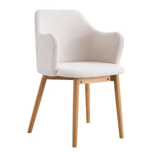 Armlehnstuhl , Beige , Holz, Textil , Eiche , massiv , konisch , 55x82x57 cm , Esszimmer, Stühle, Esszimmerstühle, Armlehnenstühle