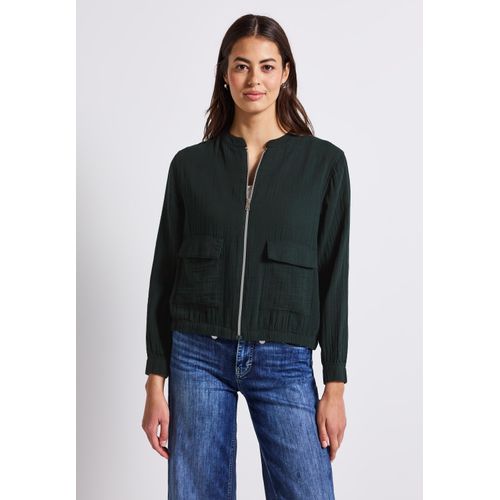 Blouson STREET ONE, Damen, Gr. 40, pine grove grün, Web, 100% Baumwolle, unifarben, casual, normal normal, hoch geschlossener Ausschnitt, Langarm Bündchen, Jacken, Feel Good Fit
