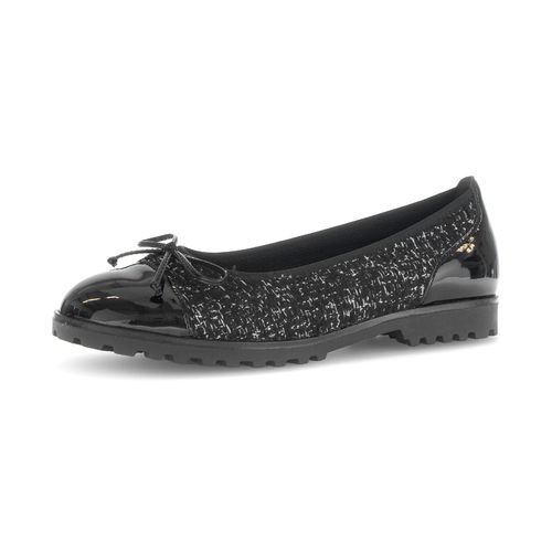Ballerina GABOR, Damen, Gr. 39, schwarz, Textil, Lacklederimitat, meliert, feminin, Schuhe, Blockabsatz, Schlupfschuh, Businessschuh mit süßer Zierschleife