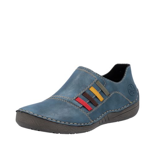 Slipper RIEKER, Damen, Gr. 39, blau (royalblau), Lederimitat, kontrastfarbene Details, sportlich, Schuhe, Schlupfschuh, Slip-on Sneaker, Halbschuh mit weicher Innensohle