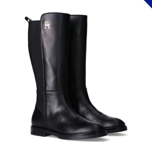 Stiefel TOMMY HILFIGER, Kinder, Gr. 37, schwarz, Leder, Polyester, festlich, Schuhe, Langschaftstiefel, Festtagsschuh mit Reißverschluss