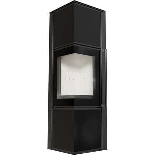 Kaminofen aus Stahl KRATKI TORA/M 8 kW Ø 150 Quarzsinter Nero Assoluto mit Türfeder