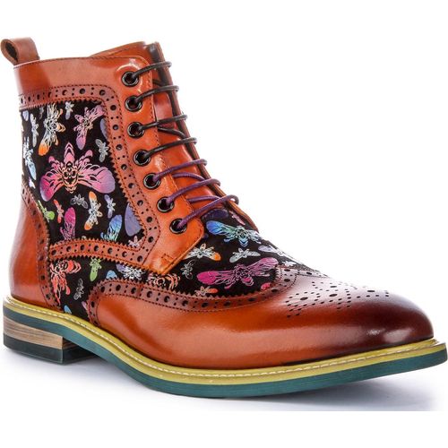 JUST REESS Hi Kennedy Herren Schnürung Leder Schmetterl g Druck Brogue Stiefel Braun – 8 Großbritannien - 42 EU - 9 US / Braun