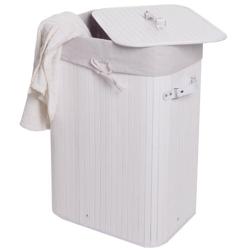 Wäschekorb MCW-C21, Laundry Wäschebox Wäschesammler Wäschebehälter Wäschetonne, Bambus 61x43x32cm 70l ~ weiß