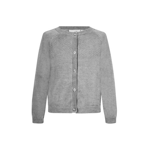 Strickjacke HAPPY GIRLS, Mädchen, Gr. 152, grau (grau melange), Strick, Obermaterial: 100% Baumwolle, meliert, unifarben, regular fit hüftlang, Rundhals, Raglanärmel Strickbündchen, Strickjacken, mit hochwertigem Strickmuster im vorderen Brustbereich