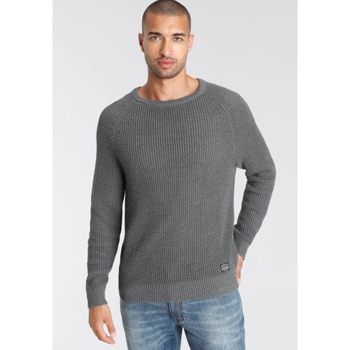 Rundhalspullover BRUNO BANANI, Herren, Gr. XXXL (64/66), grau (anthrazit meliert), Strick, Obermaterial: 50% Baumwolle, 50% Polyacryl, meliert, casual, Basic schmal, Rundhals, Langarm, Pullover, mit besonderer Struktur