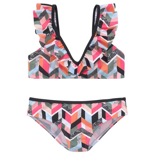 Bustier-Bikini BUFFALO, Kinder, Gr. 170/176, N-Gr, pink (pink bedruckt), Recycling-Polyamid, gemustert, bedruckt, Bikini-Sets, mit geometrischem Print