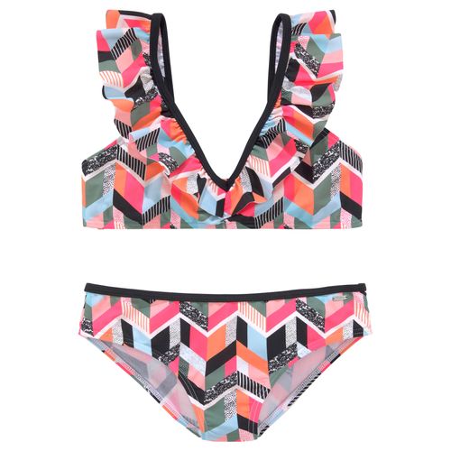 Bustier-Bikini BUFFALO, Kinder, Gr. 158/164, N-Gr, pink (pink bedruckt), Recycling-Polyamid, gemustert, bedruckt, Bikini-Sets, mit geometrischem Print