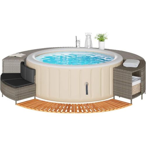 Whirlpool-Umrandung Grau Poly Rattan und Massivholz Akazie