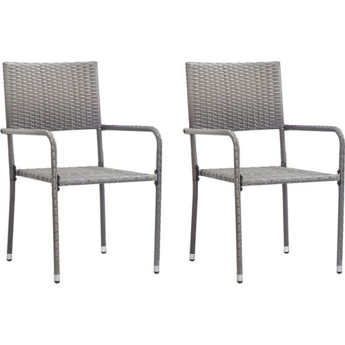 Garten-Essstühle 2 Stk. Stapelbar Grau Polyrattan