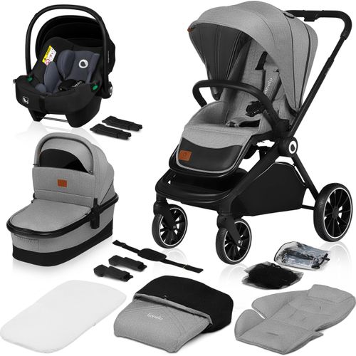 LIONELO Mika 3in1 Set Kinderwagen, Babywanne, Babyschale. Im Set Moskitonetz, Fußabdeckung, Regenschutz. Wartungsfreie Gummiräder. Leichte Konstruktion