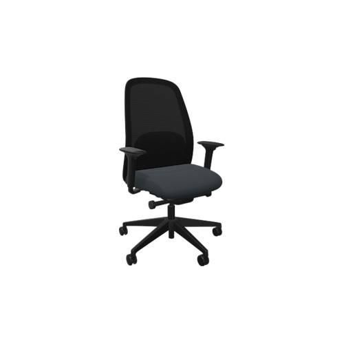 Bürostuhl Interstuhl HEJis3, Synchronmechanik, Armlehnen, FlexGrid-Lordosenstütze, Netzrücken, Flachsitz, verkehrsgrau/schwarz