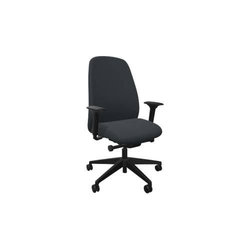Bürostuhl Interstuhl HEJis3, Synchronmechanik, Armlehnen, FlexGrid-Lordosenstütze, Polsterrücken, Flachsitz, verkehrsgrau/schwarz