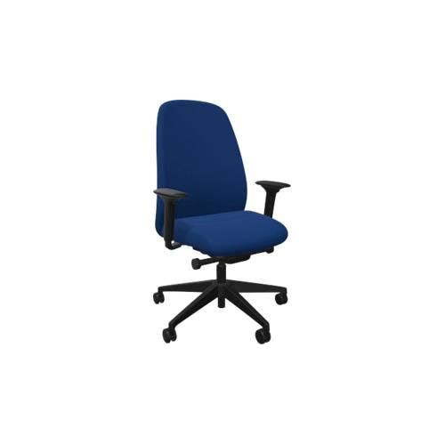 Bürostuhl Interstuhl HEJis3, Synchronmechanik, Armlehnen, FlexGrid-Lordosenstütze, Polsterrücken, Flachsitz, mittelblau/schwarz