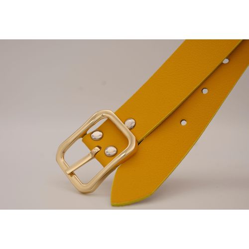 Ledergürtel ANNAMATONI, Damen, Gr. 110, gelb, Rindsleder, unifarben, casual, Gürtel, mit goldener Schließe