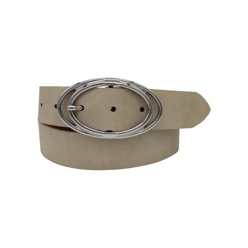 Ledergürtel ANNAMATONI, Damen, Gr. 100, beige, Leder, unifarben, feminin,klassisch,modisch, Gürtel, Ovale silberfarbene Gürtelschnalle, glänzend