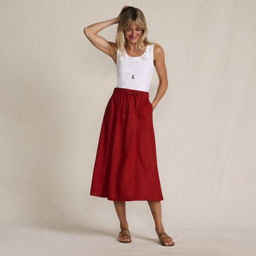 Midirock aus Leinenmix, Damen,  Orange, Leinen/Viskose, by Lands' End
