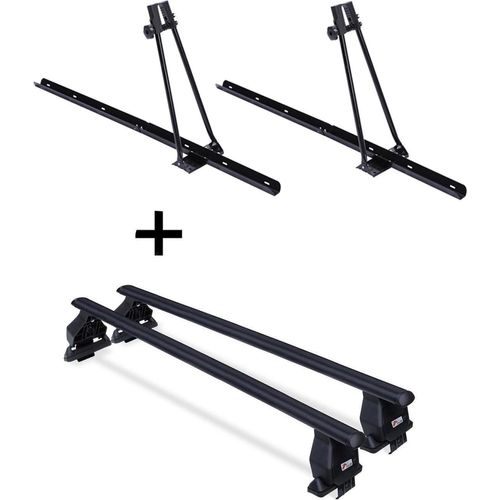2x Fahrradträger ORION + Dachträger Menabo Tema Stahl kompatibel mit Peugeot 107 (5Türer) 2005-2014