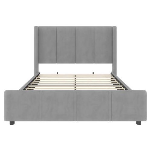 Kinderbett 140x200 cm Jugendbett Doppelbett Gaestebett Ladefunktion Stilvoller Moderner Kopf- Und Fussteil USB-Anschluss Grau Ohne Matratze