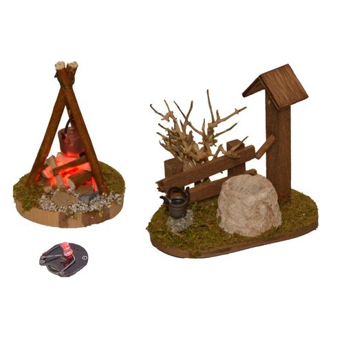Krippen-Zubehör ALFRED KOLBE, bunt, Ø, Holzwerkstoff, Dekofiguren, Lagerfeuer mit Flackerplatine, für 8-10 cm Figuren, Brunnen