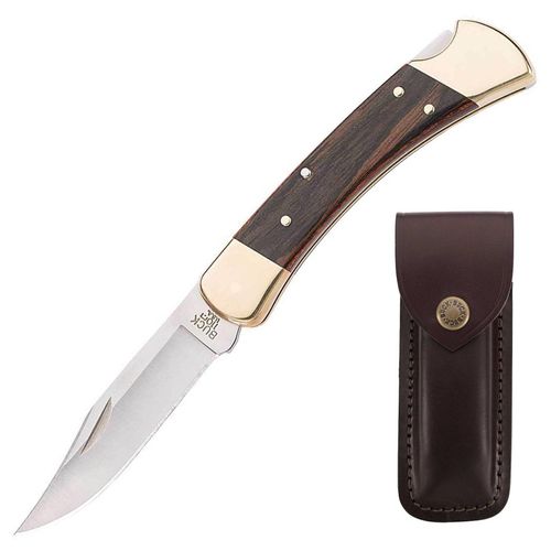 BUCK Taschenmesser Folding Hunter + Etui Vintage Messer Klappmesser Messing Holz