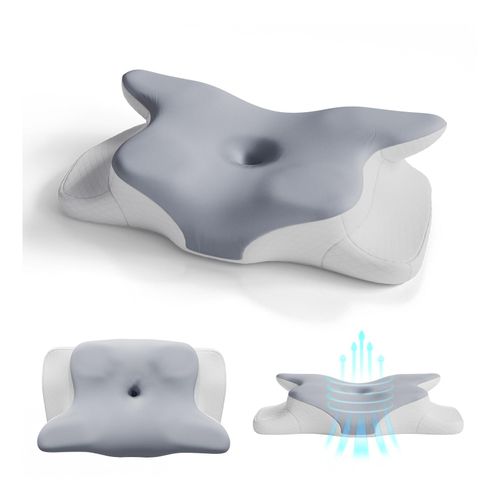 Juskys Nackenkissen 1er Set - Ergonomisch & Memory-Foam, Anpassungsfähig, Atmungsaktiv - weiß / grau