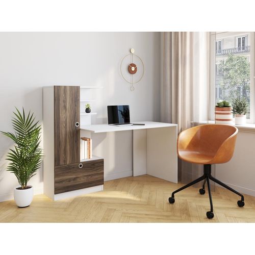Schreibtisch mit Regal - Naturfarben & Weiß - MIDIALI
