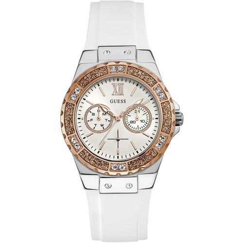 Guess Damen Armbanduhr Limelight Kristalle Silikon Armband weiß W1053L2