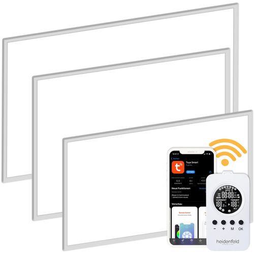 Heidenfeld Infrarotheizung HF-HP110 | Bis 16 m² - mit App - Fernbedienung - Wand- und Deckenheizung - Heizkörper - Flachheizung - Infrarot (600 Watt)