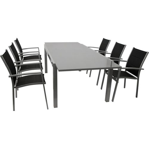 Sitzgruppe Gartengarnitur Tisch Stuhl 7-teilig Alu/Textil schwarz