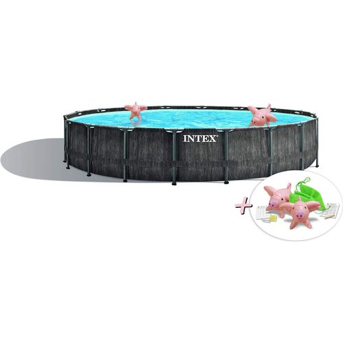INTEX 26744GN - Greywood Prism Frame Pool (549x122cm) + aufblasbare Schwimmtiere