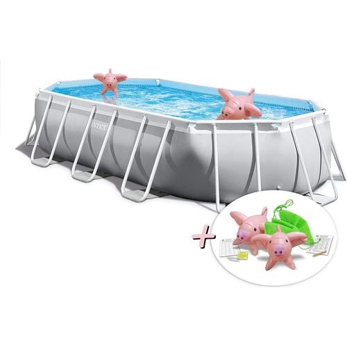 INTEX 26796GN - Prism Frame Oval Pool (503x274x122cm) + aufblasbare Schwimmtiere