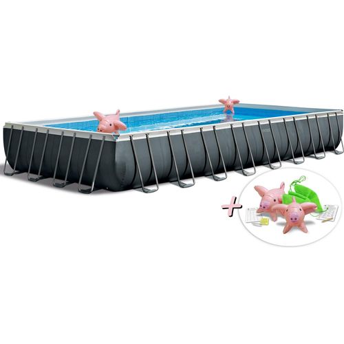 INTEX 26378NP - Framepool-Set Steinbach Ultra Quadra XTR (975x488x132cm) + aufblasbare Schwimmtiere