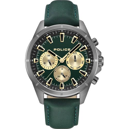 Police PEWJF0005801 Herren-Uhr Malawi Grün Multifunktion Quarz Leder-Armband