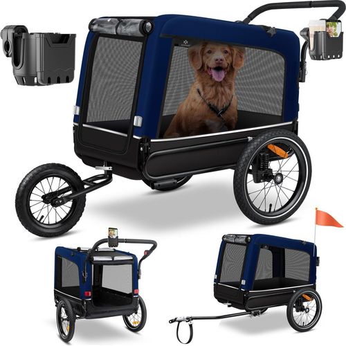 KESSER® Hundeanhänger Boxer 3-in-1 Hundebuggy & Jogger Fahrradanhänger groß ca. 240 Liter Volumen, gefedert, 360° Grad Vorderrad, 600D Oxford Canvas, SmartSpace Concept, maximale Belastbarkeit: 40 kg
