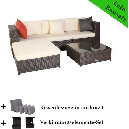 Poly Rattan Gartenmöbel Barcelona mix-braun Garten Möbel Set Lounge Gartenlounge Sitzgruppe Garnitur