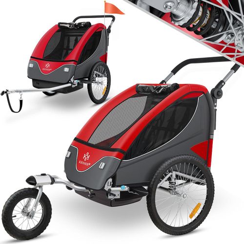 KESSER® Kinderanhänger Fahrradanhänger 360° Drehbar mit Federung 2in1 Joggerfunktion Kinderfahrradanhänger + 5-Punkt Gurt Jogger Fahrrad Anhänger für 1 bis 2 Kinder max. 40kg
