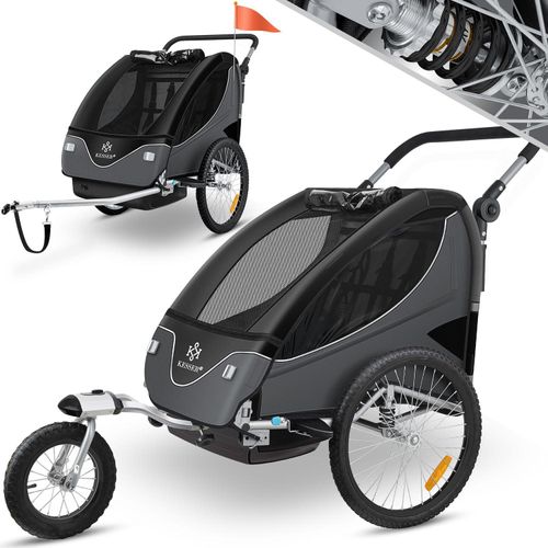 KESSER® Kinderanhänger Fahrradanhänger 360° Drehbar mit Federung 2in1 Joggerfunktion Kinderfahrradanhänger + 5-Punkt Gurt Jogger Fahrrad Anhänger für 1 bis 2 Kinder max. 40kg