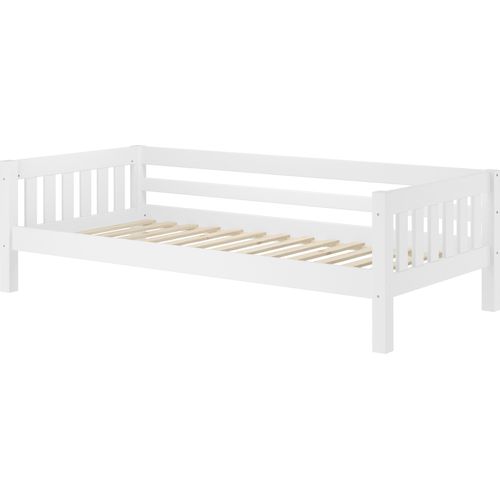 Gemütliches Kinderbett mit dreiseitiger Sicherung 90x200 cm Kiefer weiß V-60.29-09WRollrost inkl.