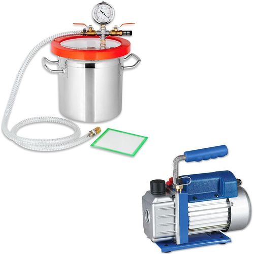 Set 70 l/min Vakuumpumpe + Entgasungskammer 20x20 Kunstharz Unterdruck Klima