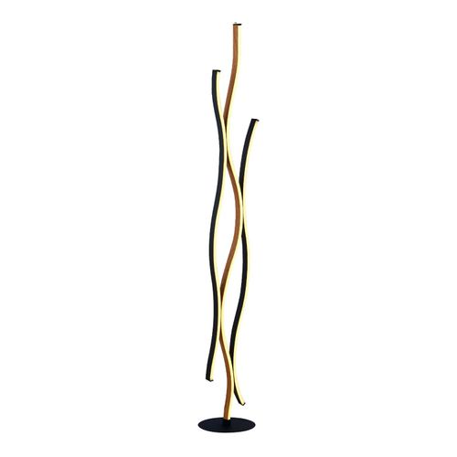 1Lt Swirl Led Floor Lamp, Black With Wood Effect