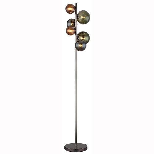 LED Stehleuchte, Metall, 6 Flammig, Glaskugel, grün, H 155cm