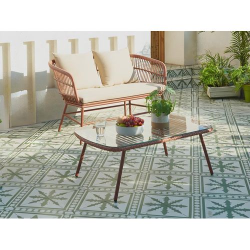 Garten-Sitzgruppe: 1 Sofa 2-Sitzer und 1 Beistelltisch - Polyrattan - Terracotta - LOUSINI von MYLIA