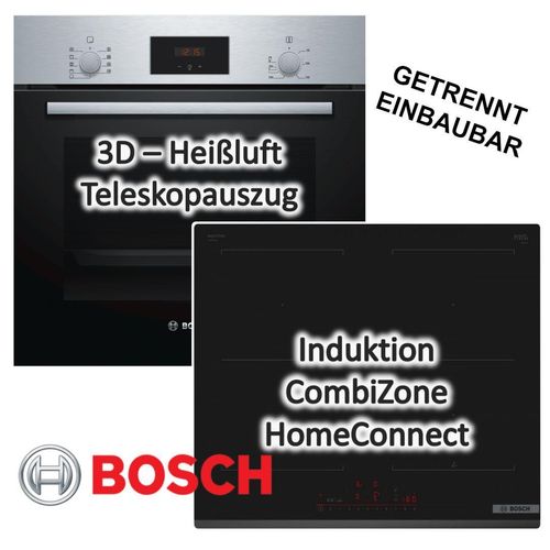 Herdset BOSCH Einbau-Backofen Schnellaufheizung Auszug + Induktionskochfeld DirectSelect autark 60cm