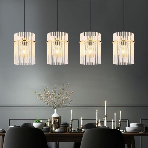 LED Hängeleuchte, 4 Flammig, Glasstäbe, gold, H 140 cm